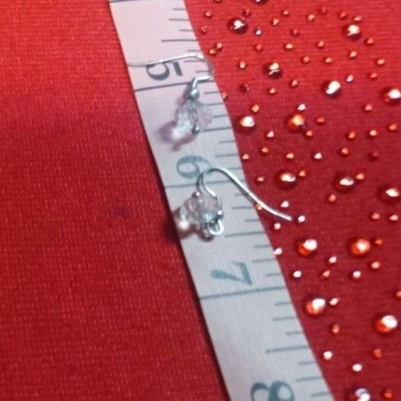 Clear Beaded Dangle Pierced Earrings Hang About 1/2" New - Picture 5 of 5
